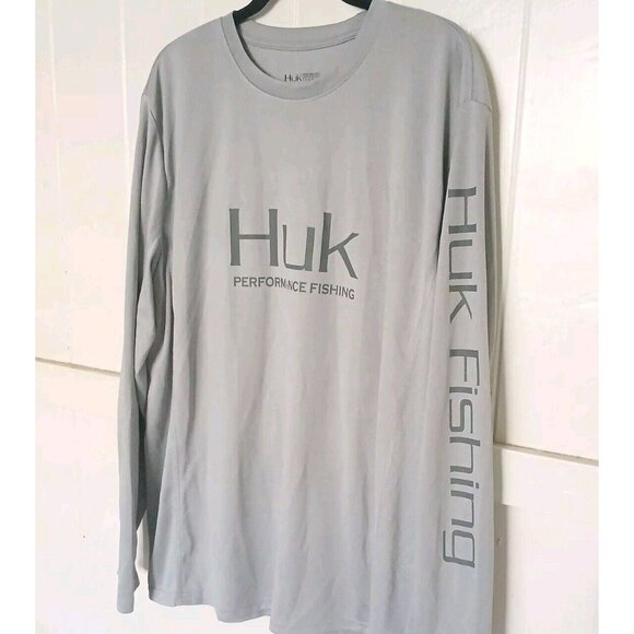 Huk Mens PURSUIT PERFORMANCE Crew Long Sleeve Fishing Logo Shirt XL Gray - Picture 1 of 10